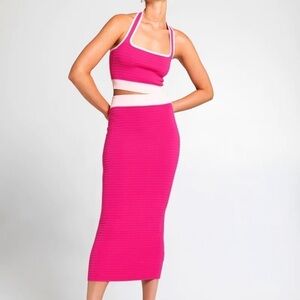 St Cloud NWT Sangria Halter Top & Bahama Maxi Midi Knit Skirt Paradise Pink XS/S